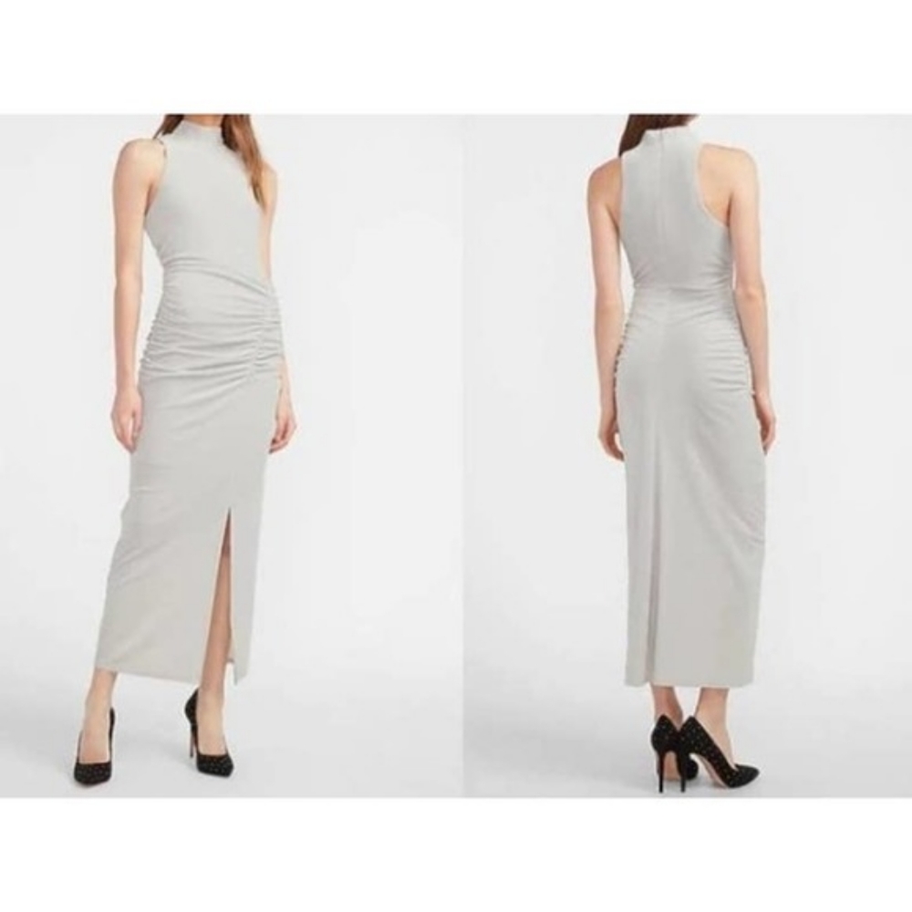 Express Velevt Mock Neck Ruched Mid Dress